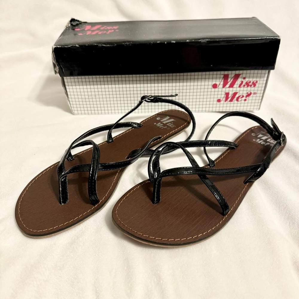 Miss Me Women’s Finch-7 Black Leather Slingback Sandals